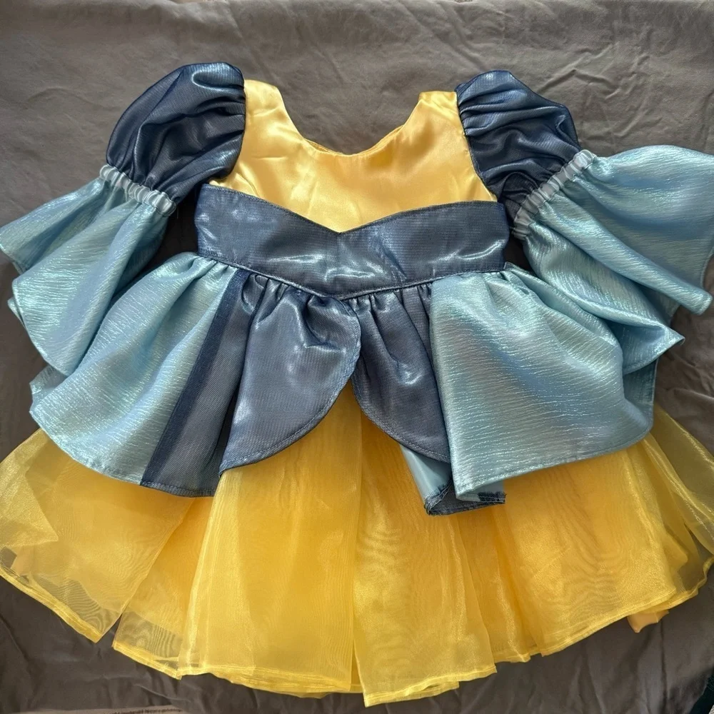 Kids Blue and Yellow Flounder Inspired Princess Costume